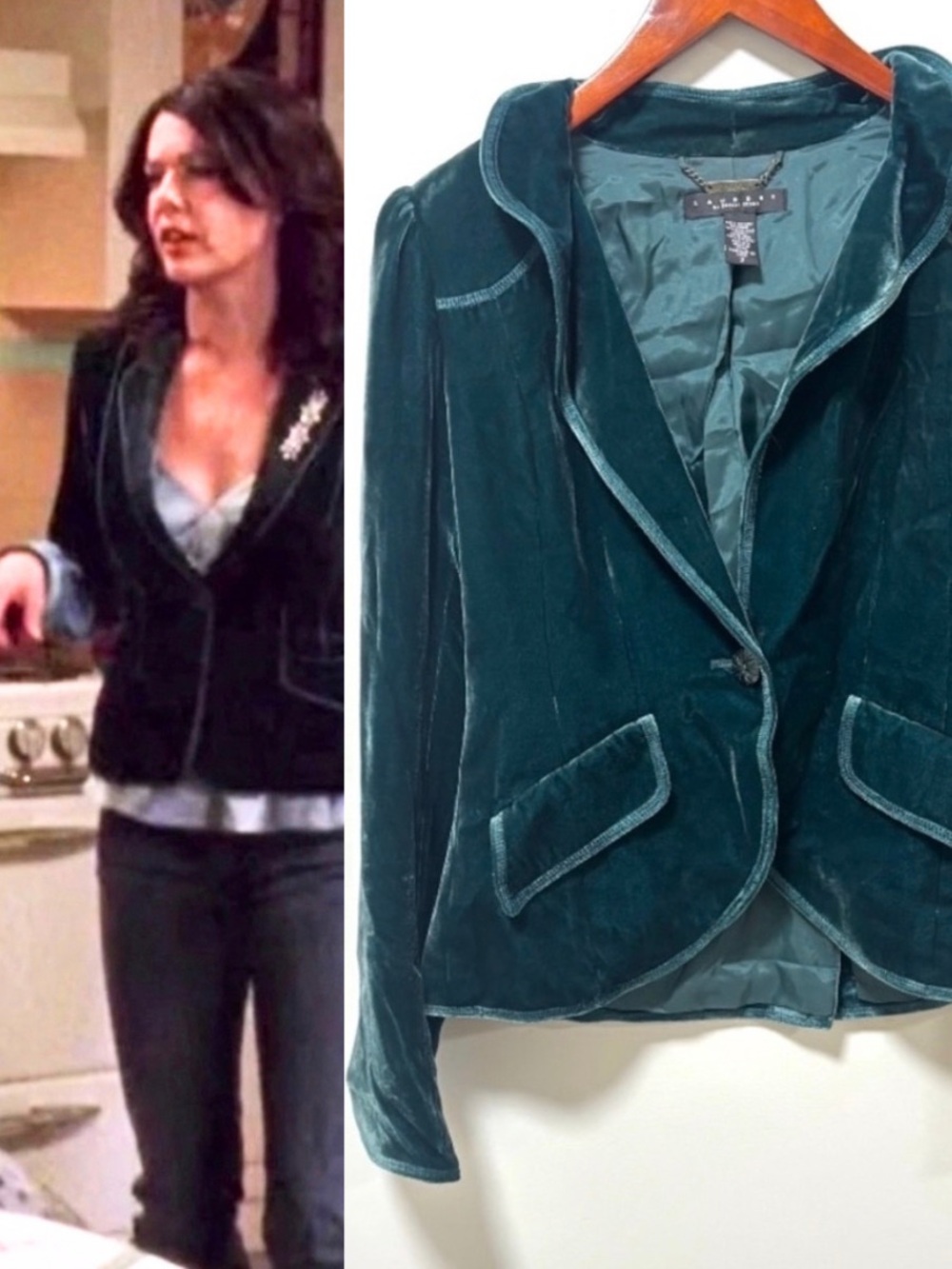 Vintage Laundry by Shelli Segal Velvet Blazer Teal Lorelai Gilmore Style Size 2